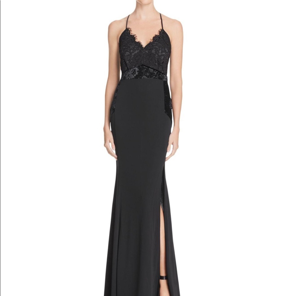 Lace & velvet AQUA black gown, Sz Small
